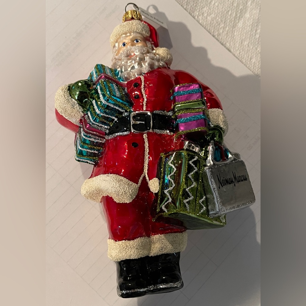 Neiman Marcus Santa Claus with presents 2017 Ornament - Red, Green and Cream - Picture 4 of 8